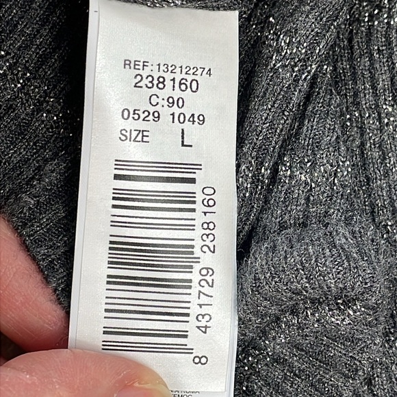 Mango Suit Gray Silver Stripe Sparkle Cardigan Sweater V Neck Sz L - Picture 9 of 9
